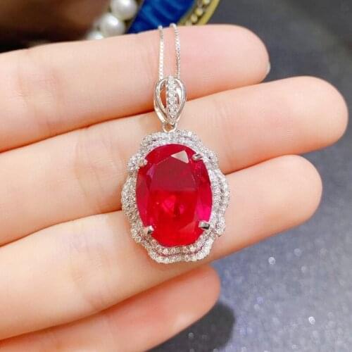 Ruby oval style big necklace pendant Per jewelry 14ct gemstone Free shipping 925 sterling silver Fine jewelry Q28277