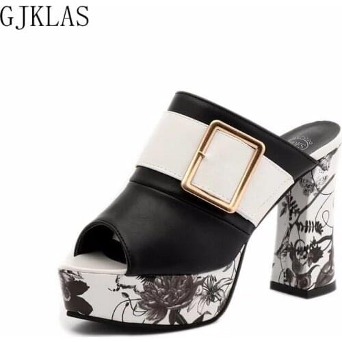 High Heels Sandals Summer Shoes Leather on Platform Fashion Sliders Shoes Women Chunky Heels Red Pumps Womens Wedding Shoes