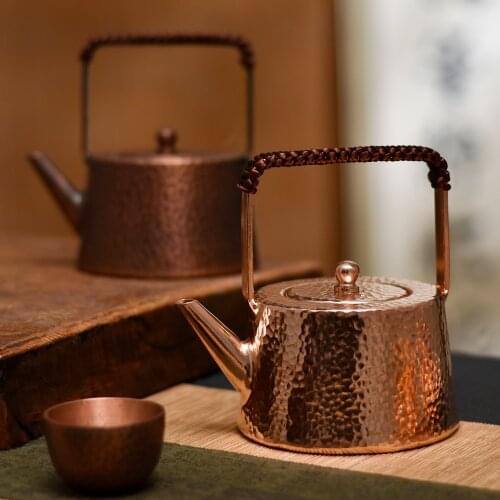 Handmade Teapot Tea Kettle Hammered Craft Pure Copper Teaware 400ML