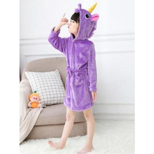 Kids Colar Fleece Unicorn Hooded Bathrobe Childrens Dressing Gown Bath Robe Kugurumi Animal Sleepwear For Girls Boys Pyjamas
