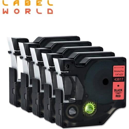 Label World Compatible for Dymo D1 6mm Label Tape 43617 black on red Label Ribbons for Dymo Label Manager 160 280 210 5PACK