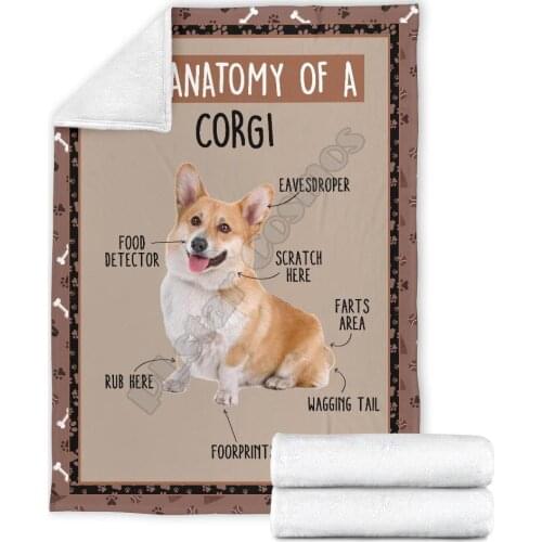 The anatomy of a dog corgi fleece blanket funny 3d printed Sherpa Blanket on Bed Home Textiles HOME ACCESSORIES