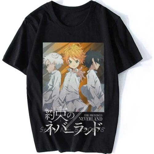 Yakusoku No Neverland T-Shirt Men The Promised Neverland Emma Norman Ray Casual Pure Cotton Tees Harajuku Short Sleeve T Shirt