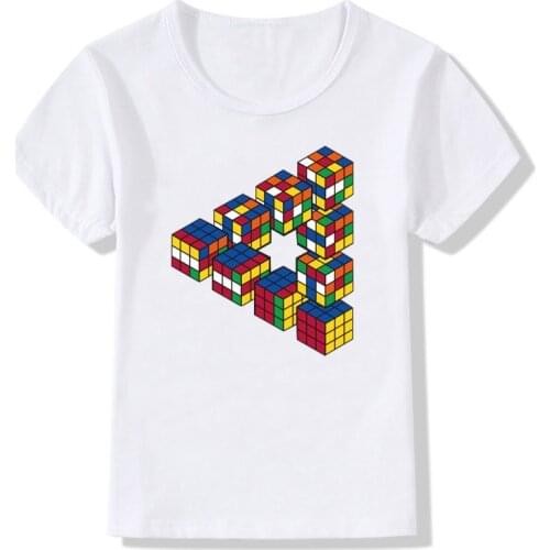 Boys and girls T-shirts children T-shirts Rubiks cube summer fashion short-sleeved crew neck tops girls clothing boys T-shirt