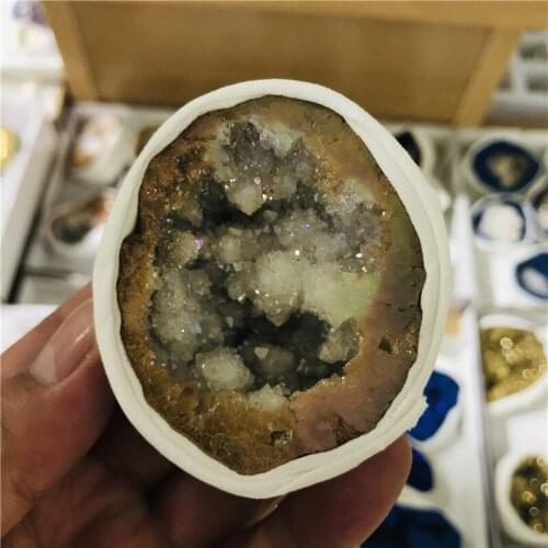 Natural agate crystal cave, crystal quartz electroplated cluster crystal point, Brazilian mineral sample Party decoration