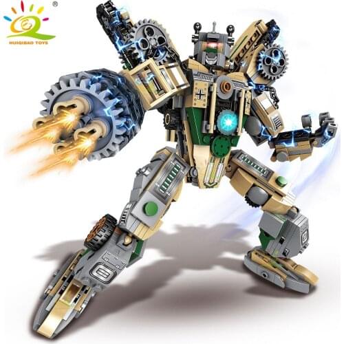 HUIQIBAO 1078PCS 8in1 WW2 Army Weapon Mecha Robot Man Building Blocks Military Car Plane Soldier Figure Bricks Set Children Toys