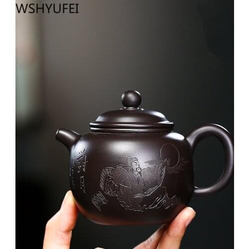 Chinese Yixing tea pot purple clay teapots beauty kettle Raw ore Black mud Handmade Tea set authentic Tie Guanyin 240ml
