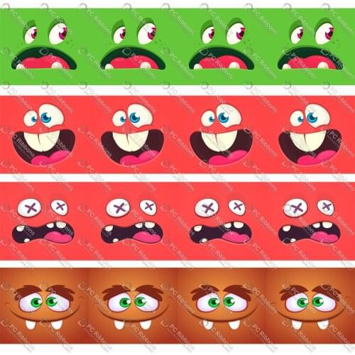 1-3" Halloween Monster Cartoon Custom Ribbons for Crafts DIY Handmade Materials Hair Bow Lanyard/ Satin/ Grosgrain Ribbon CA188