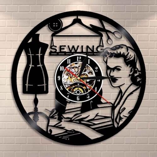 Quilting Vinyl Disc Record Clock Retro Sewing Machine Wall Clock Quilter Gift for Women Handmade Fahshion Store Wall Art Decor