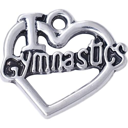 Popular heart shape hollow love I love gymnastics Metal pendant DIY men and women sports gift jewelry