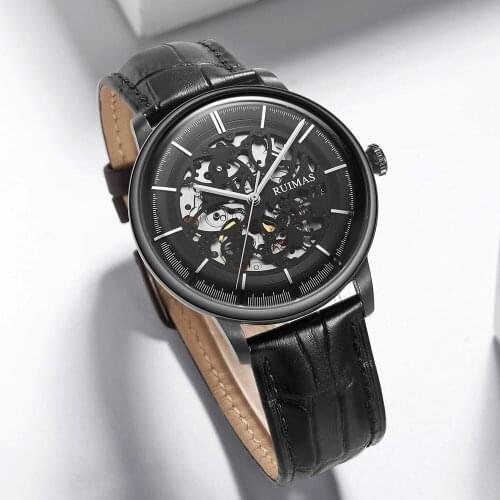 Relogio Masculino Men Skeleton Automatic Watch Leather Top Brand Luxury Business Mechanical Watches 2019 Male Clock Wristwatches
