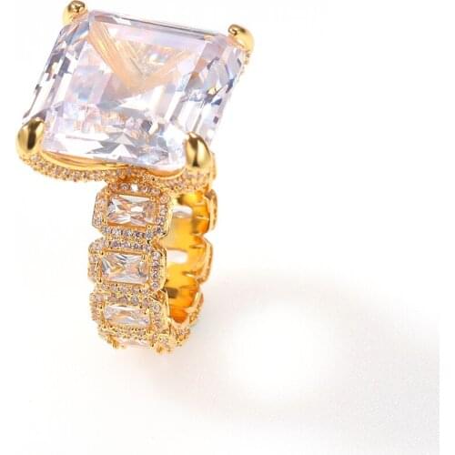 The Bling King New Big Square Zirconia Stones Copper Material Punk Style Street Style Engagement Ring Simple Jewelry Hiphop Gift