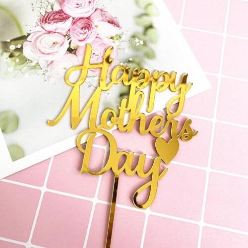 New Acrylic Happy Mothers Day Cake Topper Mom Birthday Gold Mum Cupcake Topper For Mothers Birthday Party Cake Decorations