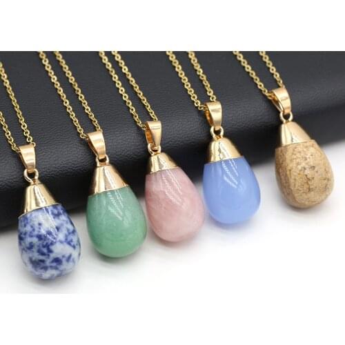 New Fashion Natural Amethysts Round Drop-shaped Pendant Necklace Crystal Aventurine Jades Charms Necklaces Womens Jewelry