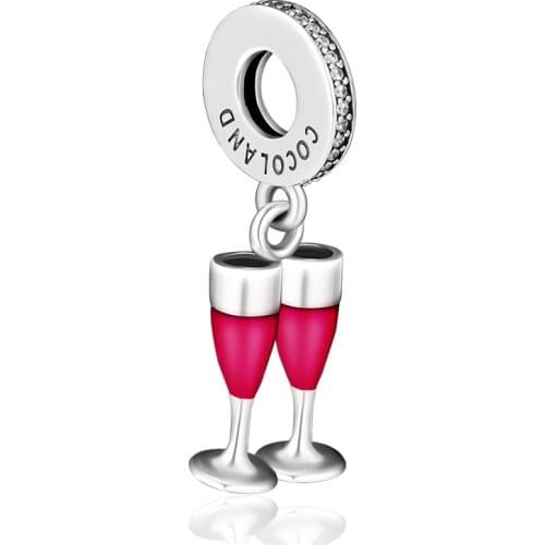 Fits Pandora Charms Bracelets Wine Glass Beads 100% 925 Sterling-Silver-Jewelry Free Shipping DIY Making