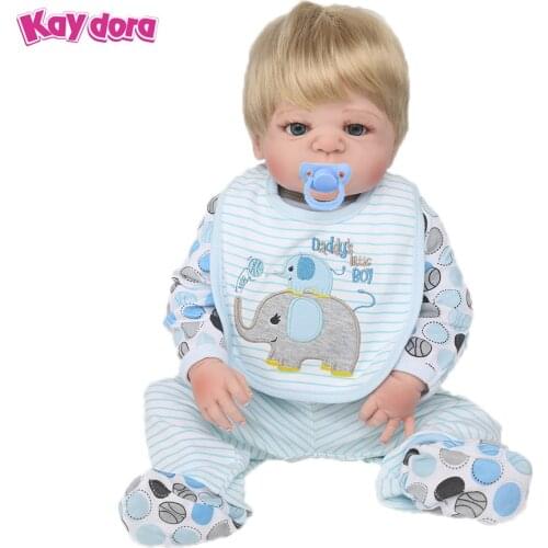 KAYDORA 22 inch 55cm Full Silicone Reborn Baby Dolls Vinyl Alive Lifelike Real Dolls Blonde Wig Realistic Reborn Babies Boy Toys