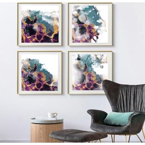 Purple Golden Green Marble Poster Canvas Print Painting Wall Art Living Room Home Decoration
