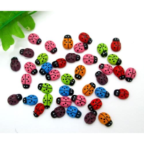 100Pcs Mixed Ladybug Wooden Buttons Flatback Cabochon Scrapbooking Crafts Wood Knopf Bouton Kawaii Decor Diy Accessories