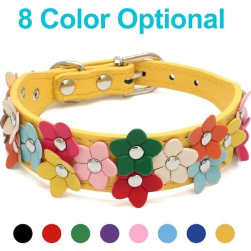 Adjustable Dog Collars Leash PU Leather Double Row Flower Pet Cat Chain For Dogs Personalized Comfortable And Soft Pets Supplies