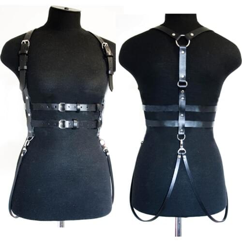100% Handmade Punk Gothic Leather Women Harness Waist Belt Body Detachable Waist Cincher Shoulder Straps