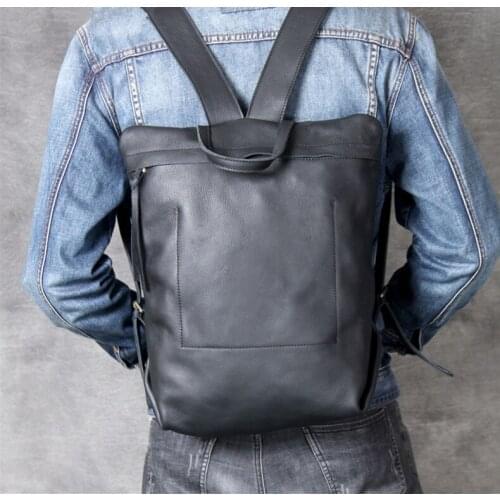 Brand Thick Cowhide Backapcks Designer Double Shoulder Bag Simple Vintage Backpack Men Women Handmade Genuine Leather Daypack