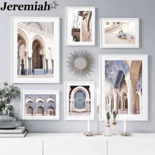Modern Islamic Canvas Painting Morocco Arab Architecture Mosque Poster Wall Art Modern Home Decoration Accessories