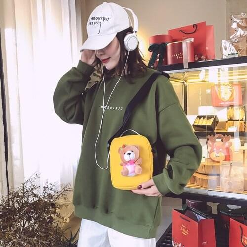 2021 new Korean edition fresh bear shoulder bag lovely solid color children canvas bag fashion casual lady makeup bag