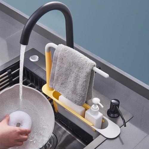 Telescopic Sink Kitchen Drainer Rack Storage Basket Faucet Holder Soap Sponge Holder Adjustable Bathroom Holder For Home Kitchen