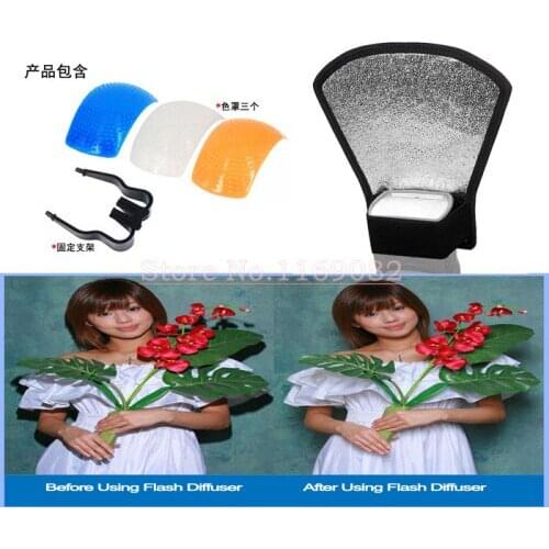 2in1 Universal Flash Diffuser Silver/white Reflector +3Color Pop up Flash Bounce Softbox For 580EX 430EX nIK&n SB600 SB800