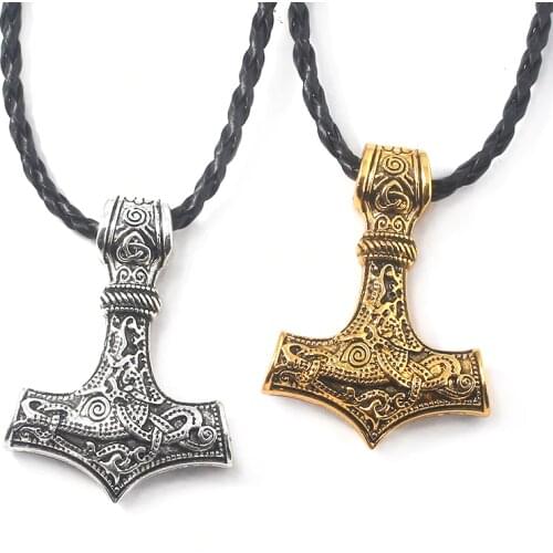 Retro Punk Thors Hammer Necklace Viking Norse Runes Amulet Pendant Necklace for Men Jewelry Accessories