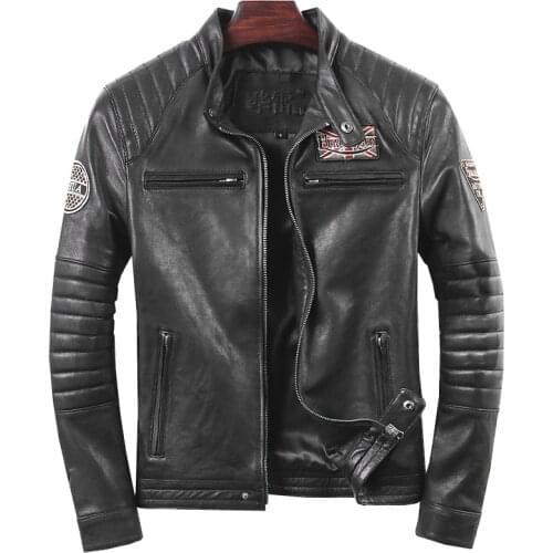 High Quality Geniune Leather Jacket Men Sheepskin Leather Jacket Short Slim Motocycle Spring Autumn Jaqueta De Couro HL-019 MF11