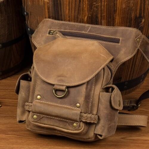 Newsbirds High Qaluty Mens Leather Leg Bag motorcycle cool fashion vintage waist bag leg bag anti theft waist pack men male
