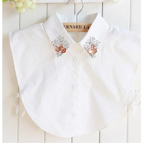 High-grade bead shirt wavy Pink Crystal Fake Collar Shirt Female Bead turn down detachable pearl collar necklace