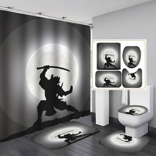 High Quality Samurai Pattern Shower Curtains Bathroom Curtain Pedestal Floor Mat Non-slip Rug Bath Mats Set Home Decoration