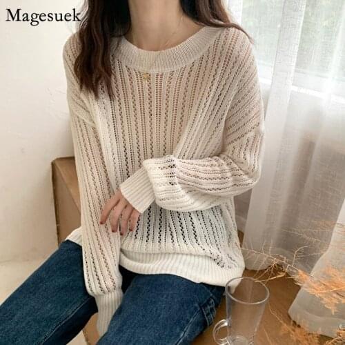 Korean Style White Shirt Women Autumn Hollow Out Sexy Long Sleeve Blouse Women Sunscreen Sweater Thin Loose Ladies Tops 15723
