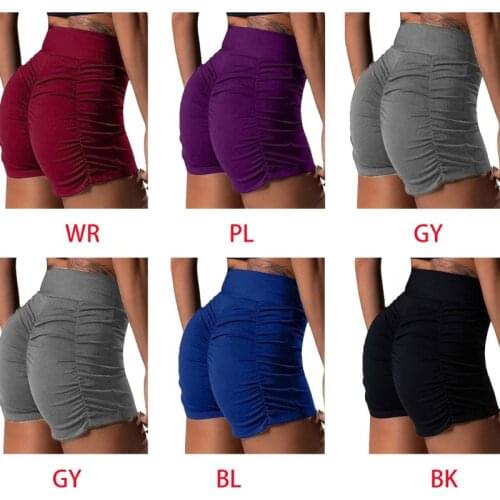 Women Workout Yoga Solid Color Shorts High Waist Ruched Butt Lifting Hot Pants E15E