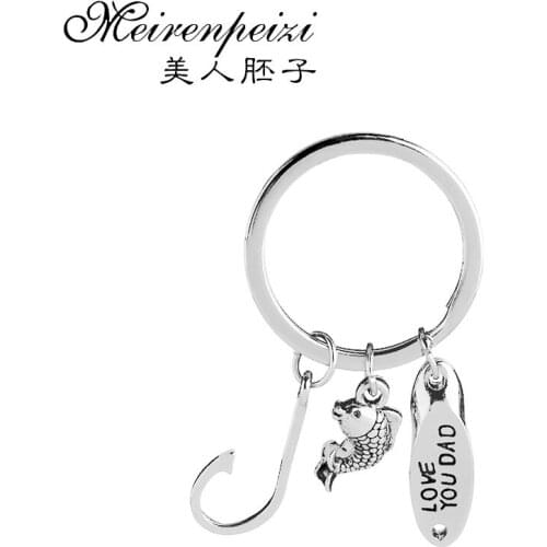 Fishing Keychain Fathers Day Gift hand stampe Fish & Hook Charms Key Chain Personalized Best Catch Keyring Gifts for Dad