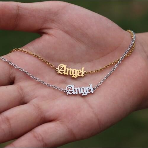 10pcs/lot Old English Letter Bracelets Stainless Steel Angel Charm Bracelet For Babygirl Pulseira Masculina Fashion Jewelry Gift
