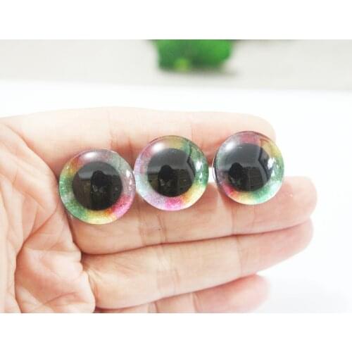 100pcs--new 16mm/20mm/25mm colorful 3D glitter clear safety toy eyes +Rainbow color +washer for diy toy -size option --QC