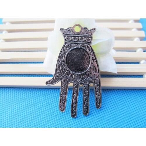 20pcs Vintage Antique Silver tone/Antique Bronze Heavy Filigree The hand of Fatima Hamsa Pendant Charm,fit 14mm Cabochon