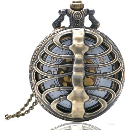 2014 New Bronze Spine Ribs Hollow Quartz Antique Pocket Watch for Men and Women P105