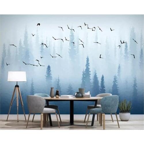 Beibehang Custom 3D Photo Wallpaper Creative Abstract Nordic pine forest bird blue modern TV background wall 3d Wallpaper