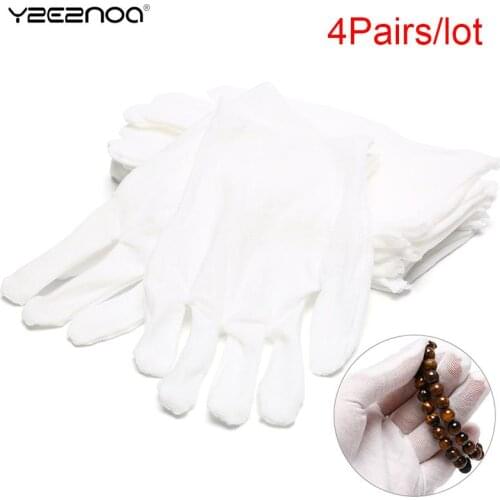 4Pairs Upscale White Anti-fingerprint Serving Command Drive Concierge Inspection Raise Flag Jewelry Work Gloves