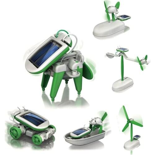 2019 New 6 In 1 Solar Powered Robot Kit DIY Assemble Gadget Airplane Boat Car Train Model Science Gift Toys for Boy Kids