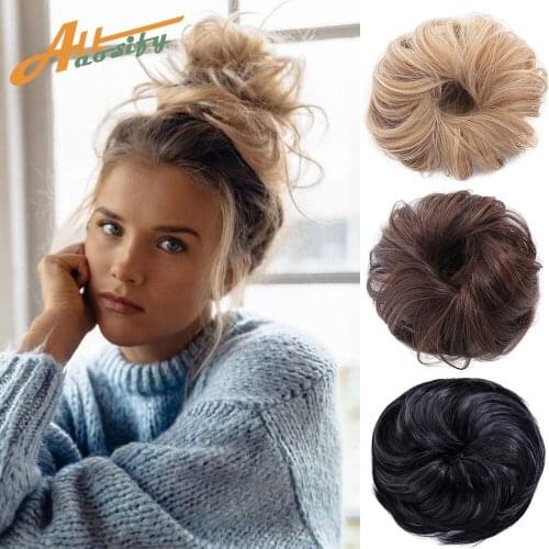 Allaosify Chignon With Rubber Band Synthetic Hair Ring Wrap On Messy Bun Ponytails Girls Curly Scrunchie Chignon
