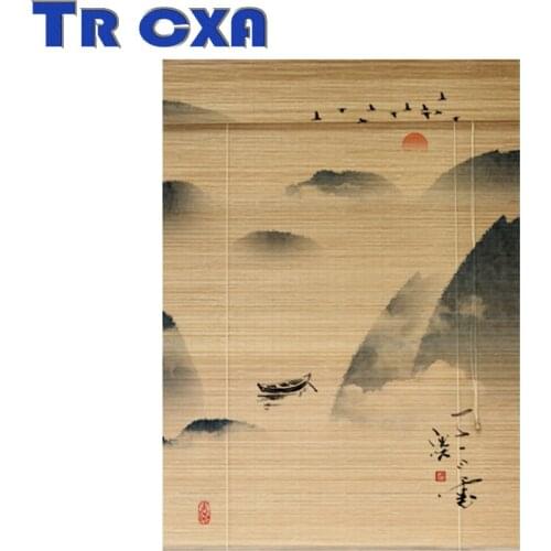 Chinese Style Pirnt Bamboo Blinds Roll Up indoor