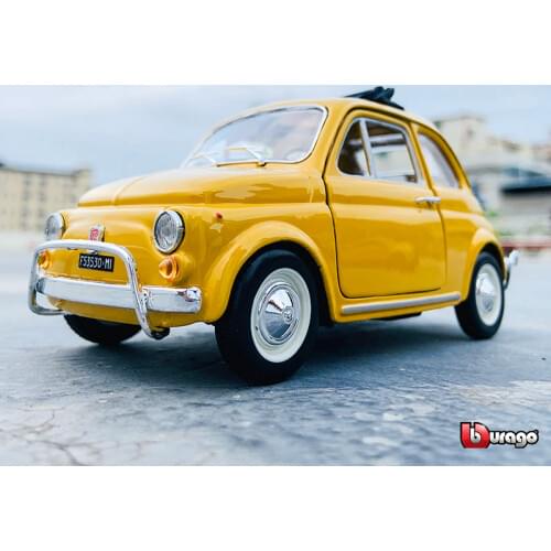 Bburago 1:24 1968 Fiat 500L yellow simulation alloy car model crafts decoration collection toy tools gift