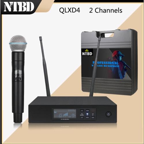 NTBD Home KTV Karaoke Wedding Stage Performance True Diversity UHF QLXD4 Wireless Microphone System Anti-howling Automatic FM