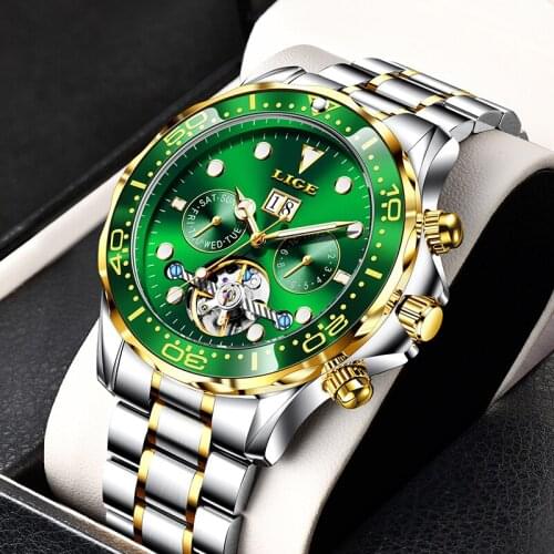 2021 Men Watch Tourbillon Automatic Mechanical Watch LIGE Top Brand Luxury Stainless Steel Sports Mens Watches Relogio Masculino