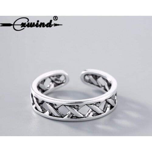 Cxwind Antique Open Cross X Shape Ring Fashion Wave Rings Bijoux for Women Exquisite Finger Round Ring Party Jewelry